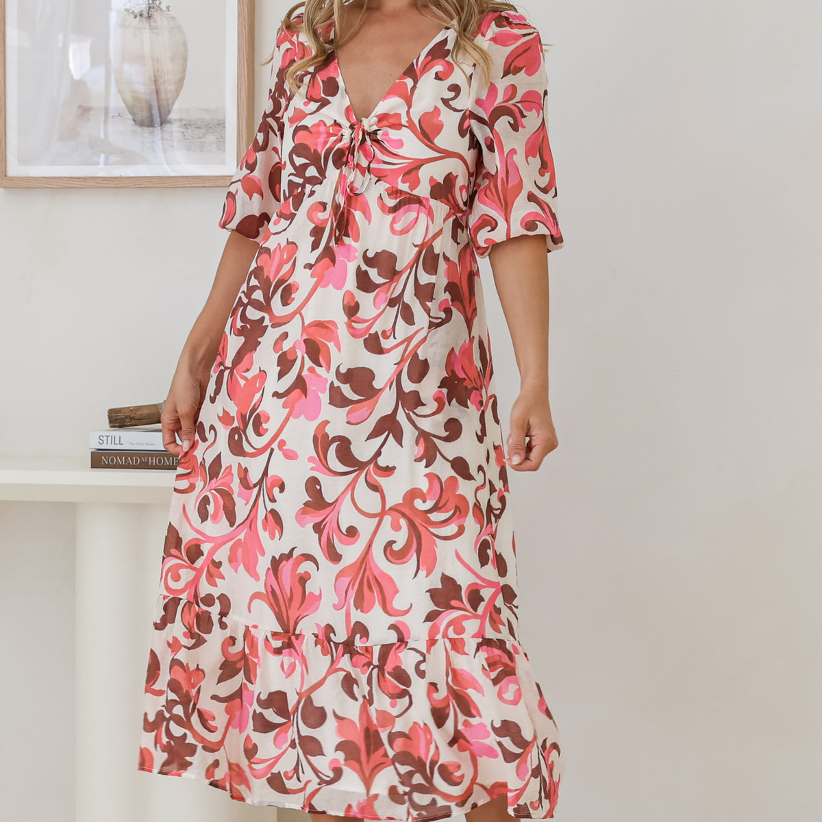 ellis midi dress Floral Satin One Shoulder Ellis Midi Dress