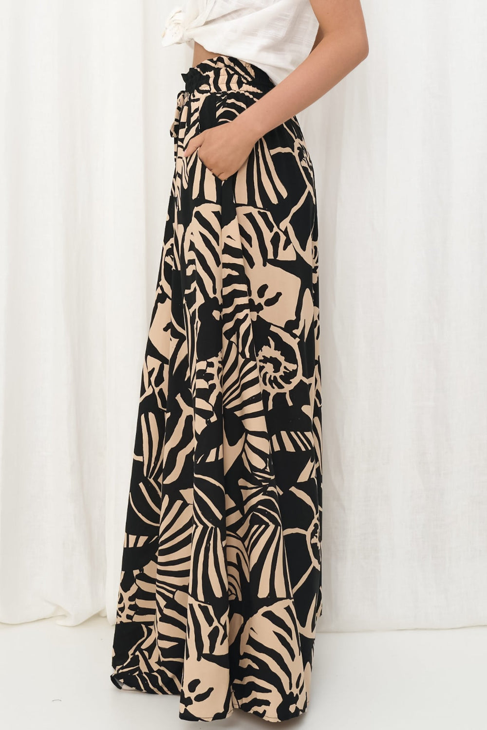 Charli Pants - Paper Bag High Waisted Wide Leg Pants in Ellnora Print