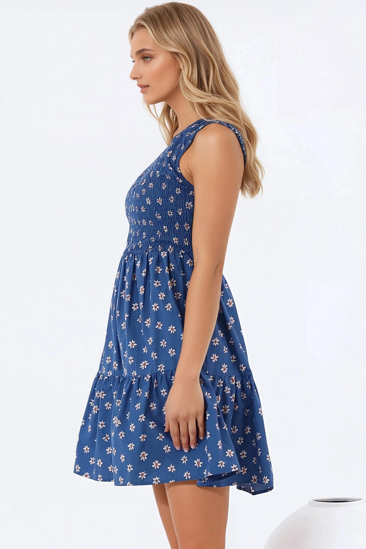 Elmira Mini Dress - One Shoulder Elasticated Bodice Tiered Dress in Astrid Print