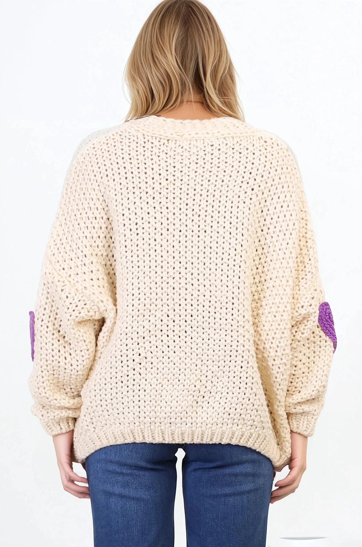 Emma Cardigan - V-Neck Hearts Buttoned Down Cardigan in Cream