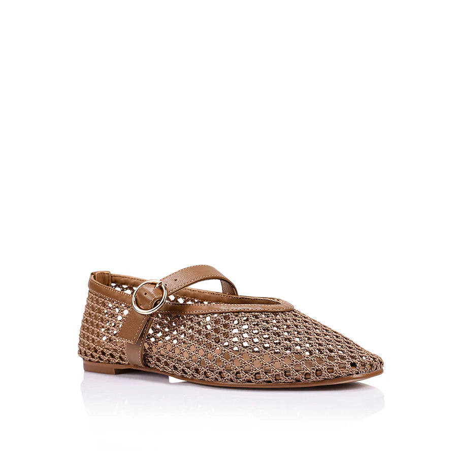 Eunice Woven Ballet Flats - Dark Camel