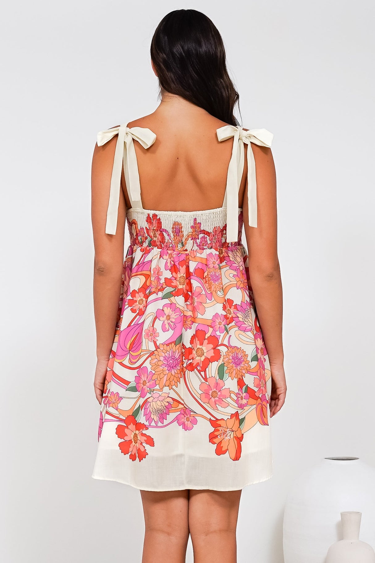 Fargo Mini Dress - Tie at the Shoulders Sun Dress with Pockets in Dominique Print