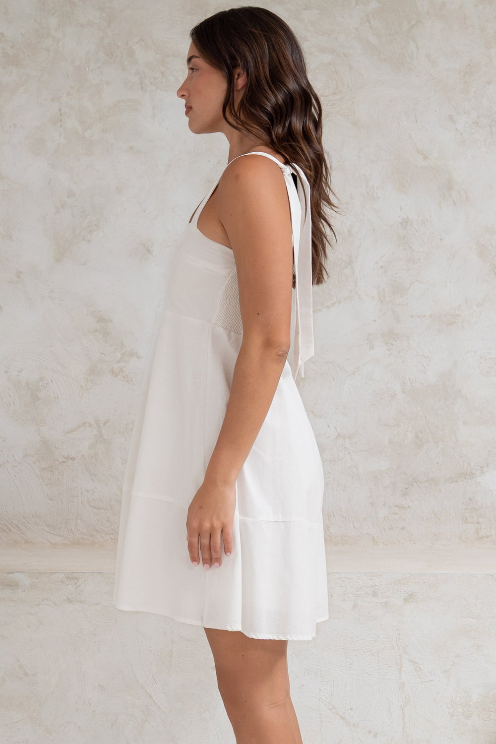 Faris Mini Dress - Tie Up Strap Cotton Sun Dress in White