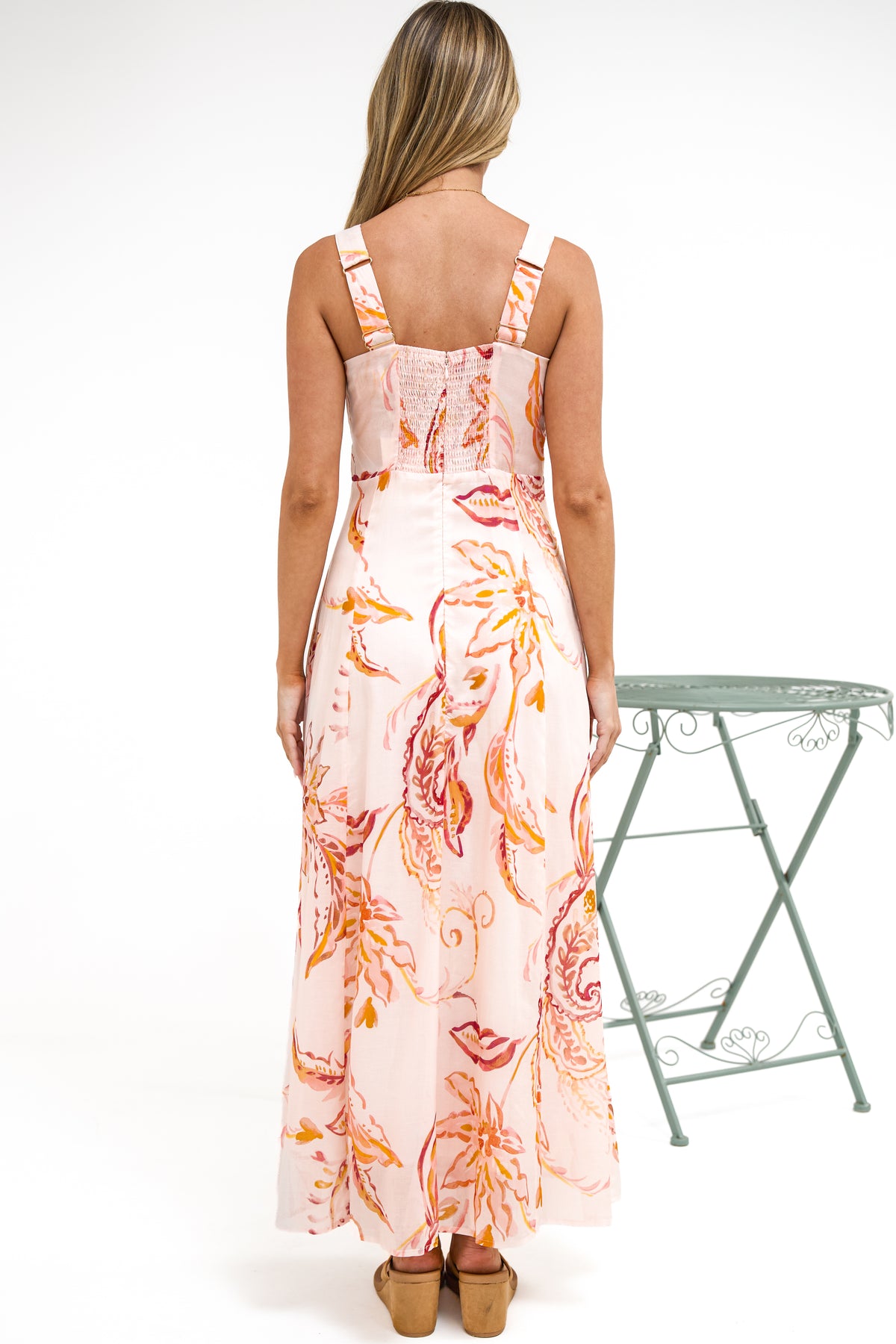 Fern Maxi Dress - Sweetheart Front Tie Bodice A-Line Dress with Pockets in Tithonia Print