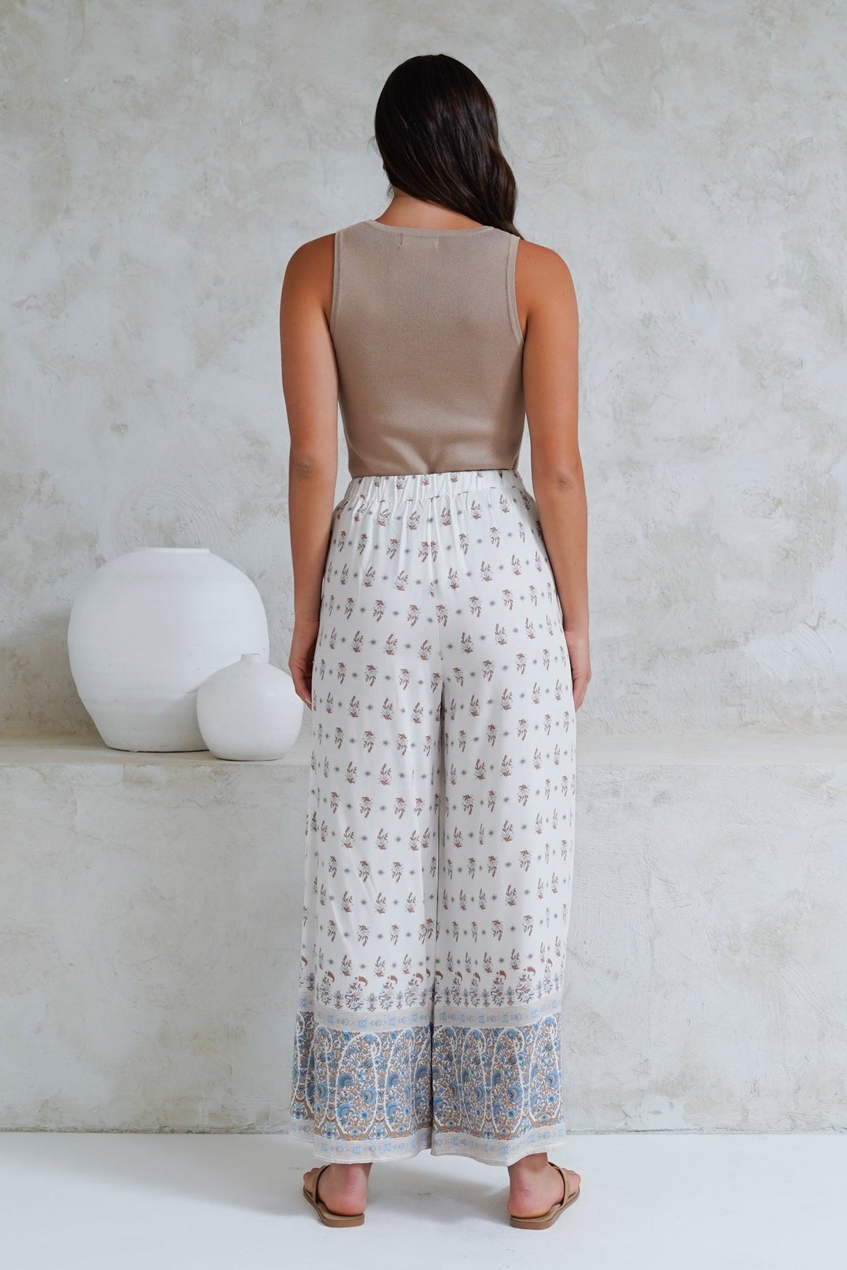 Finlee Pants - Attached Wrap Belt with Tassels Wide Leg Pants in Larina Print
