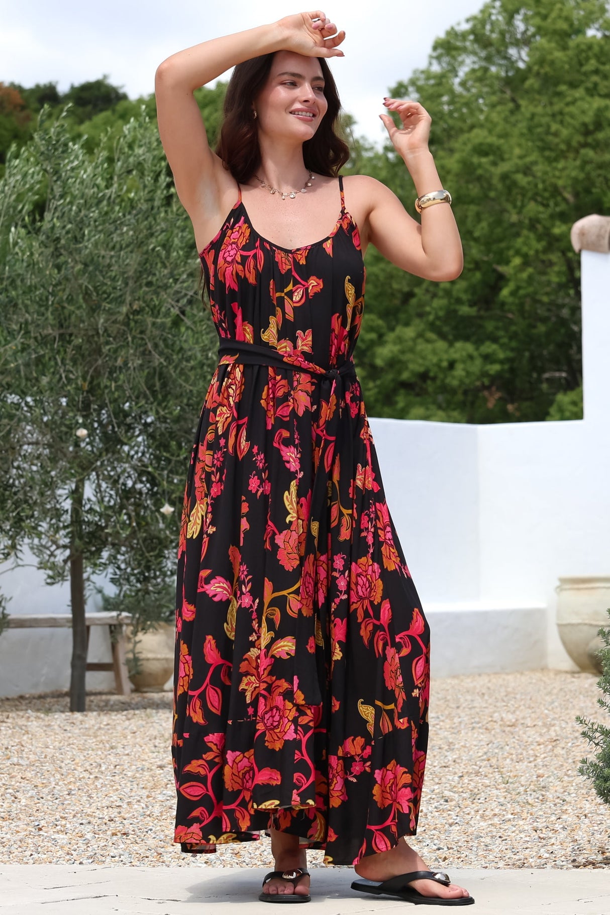 Frederique Maxi Dress - Relaxed Sun Dress with Detachable Waist Tie in Valerie Print