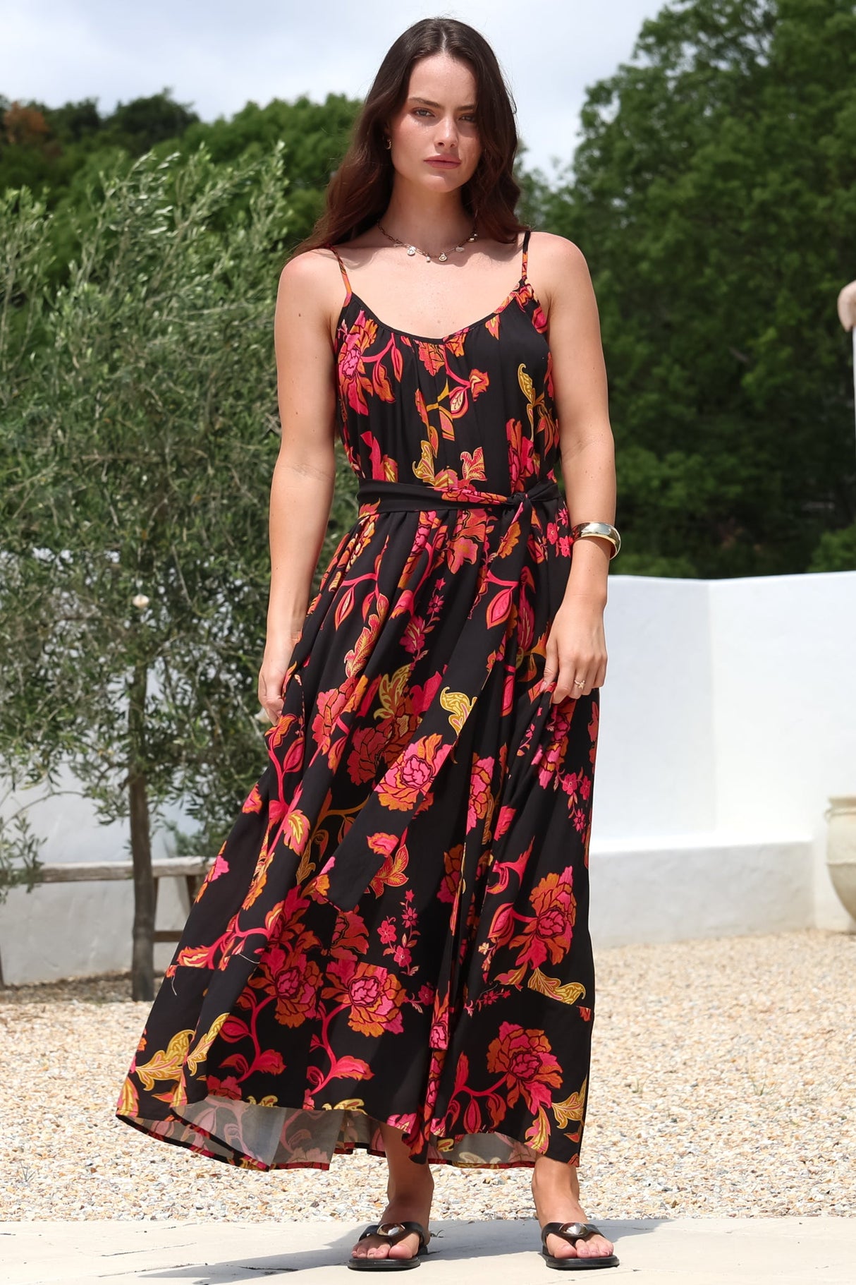 Frederique Maxi Dress - Relaxed Sun Dress with Detachable Waist Tie in Valerie Print