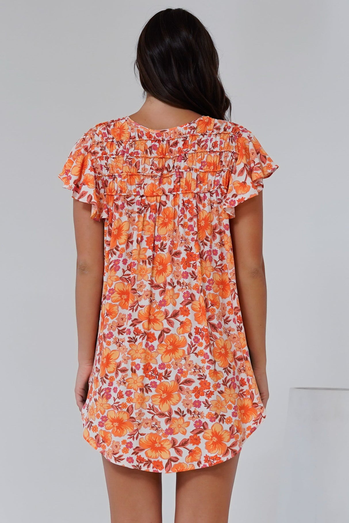 Giada Top - Flutter Sleeve High-Low Scoop Hem Top in Mahendra Print