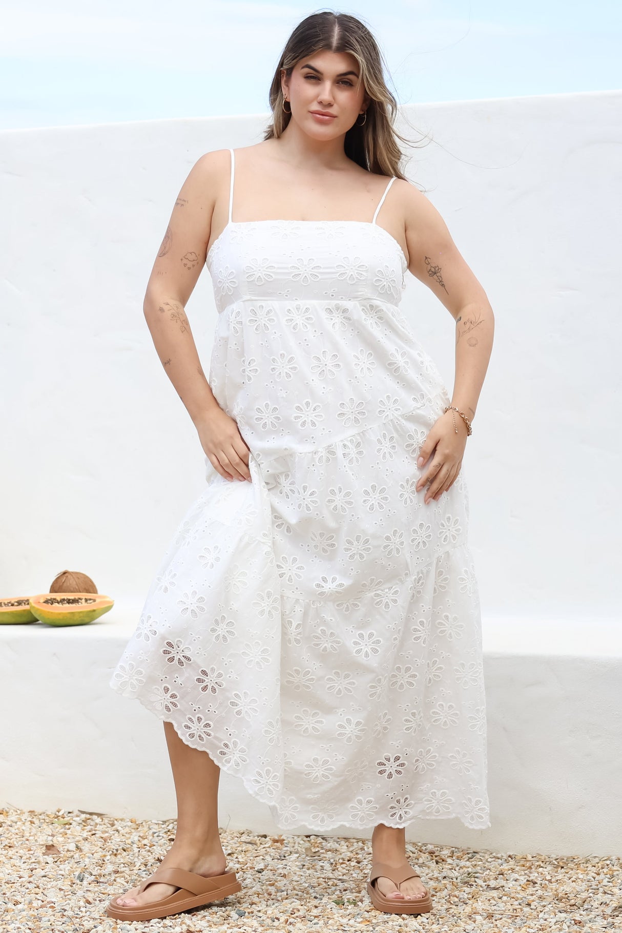 Giulia Maxi Dress - Floral Embroidered Sun Dress in White