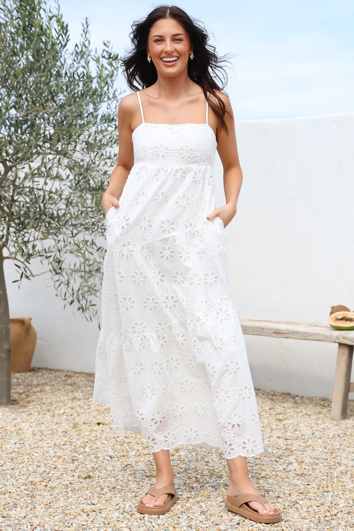 Giulia Maxi Dress - Floral Embroidered Sun Dress in White