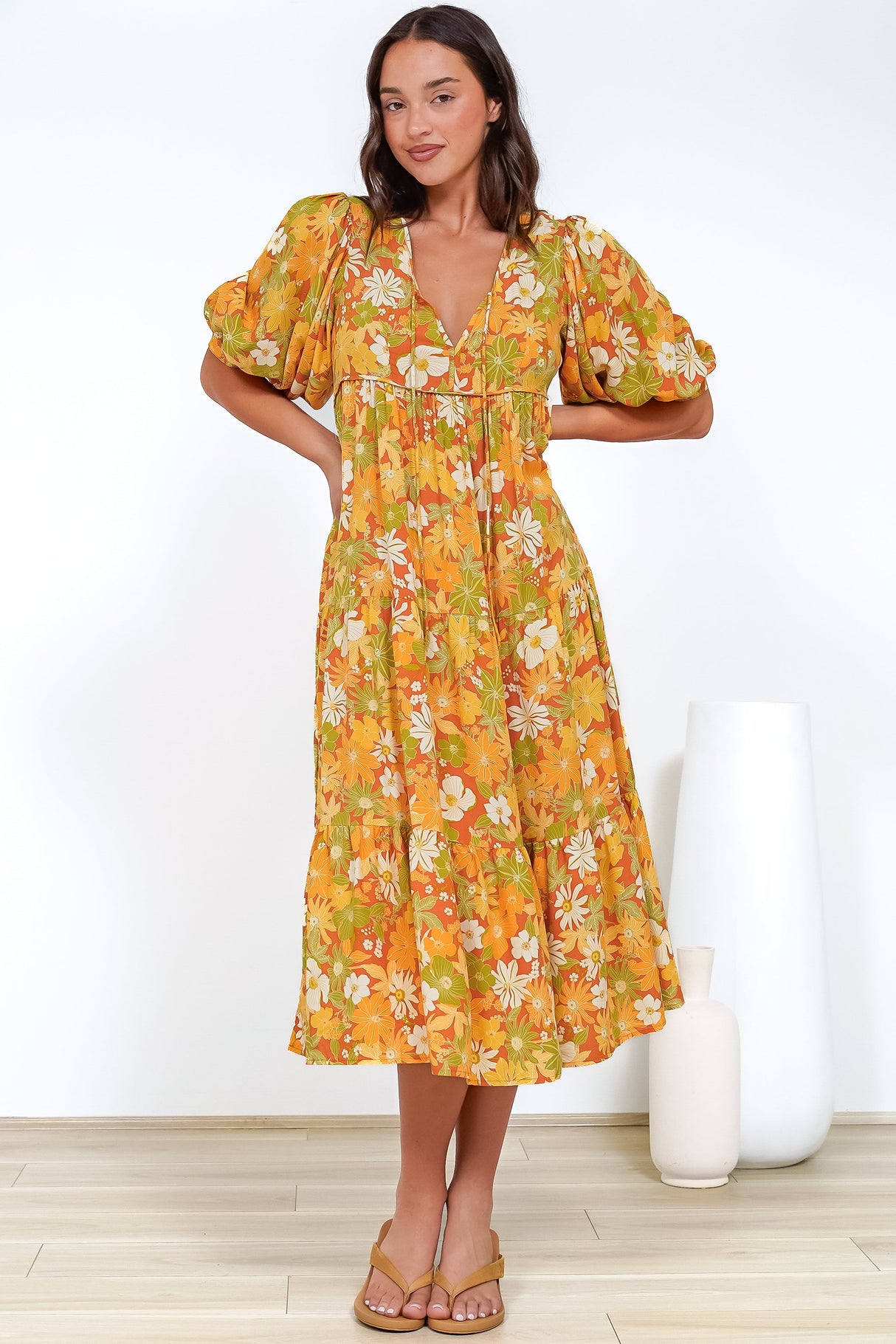 Gloria Maxi Dress - Tiered Smock Dress in Camira Print