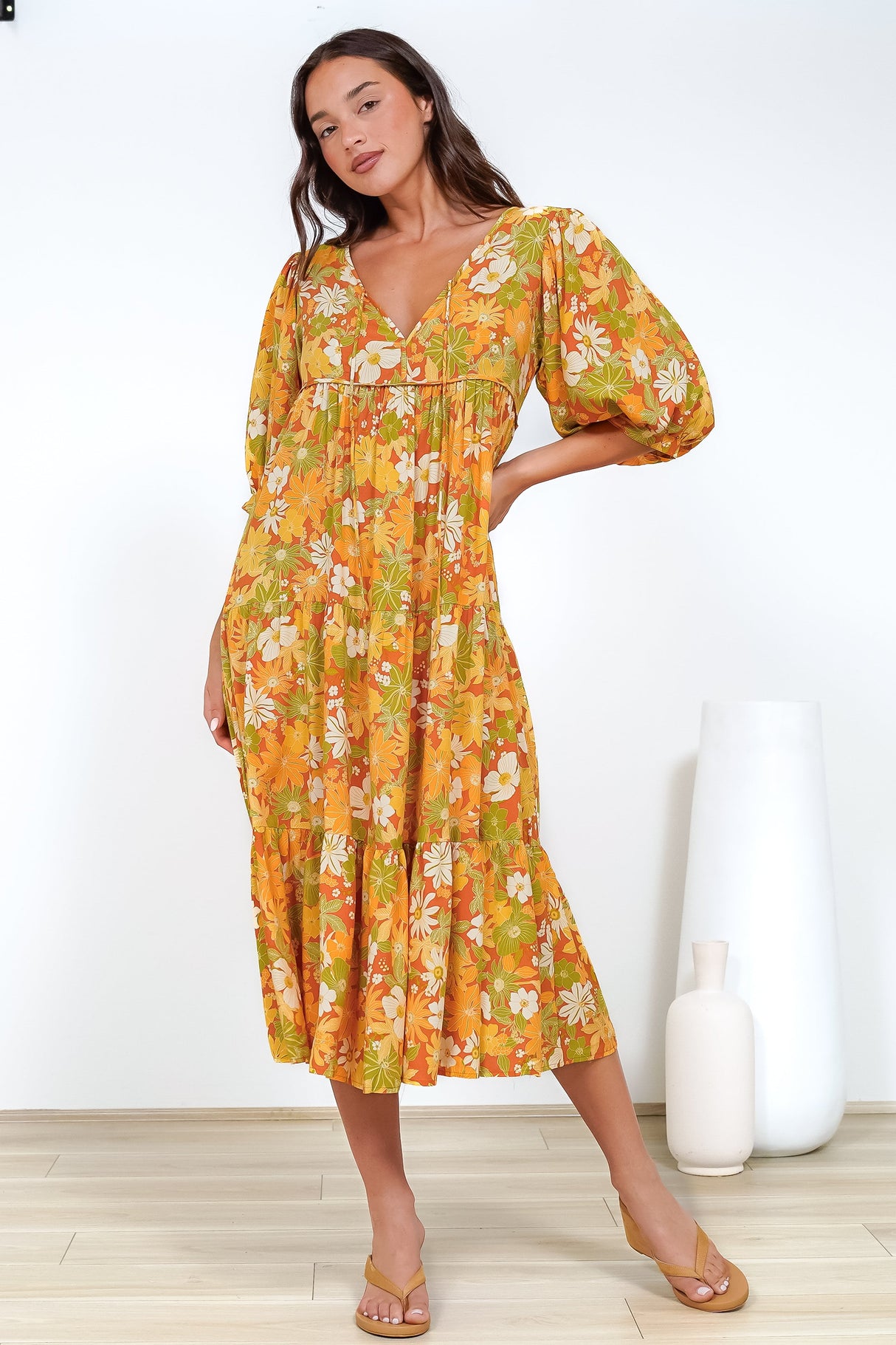 Gloria Maxi Dress - Tiered Smock Dress in Camira Print