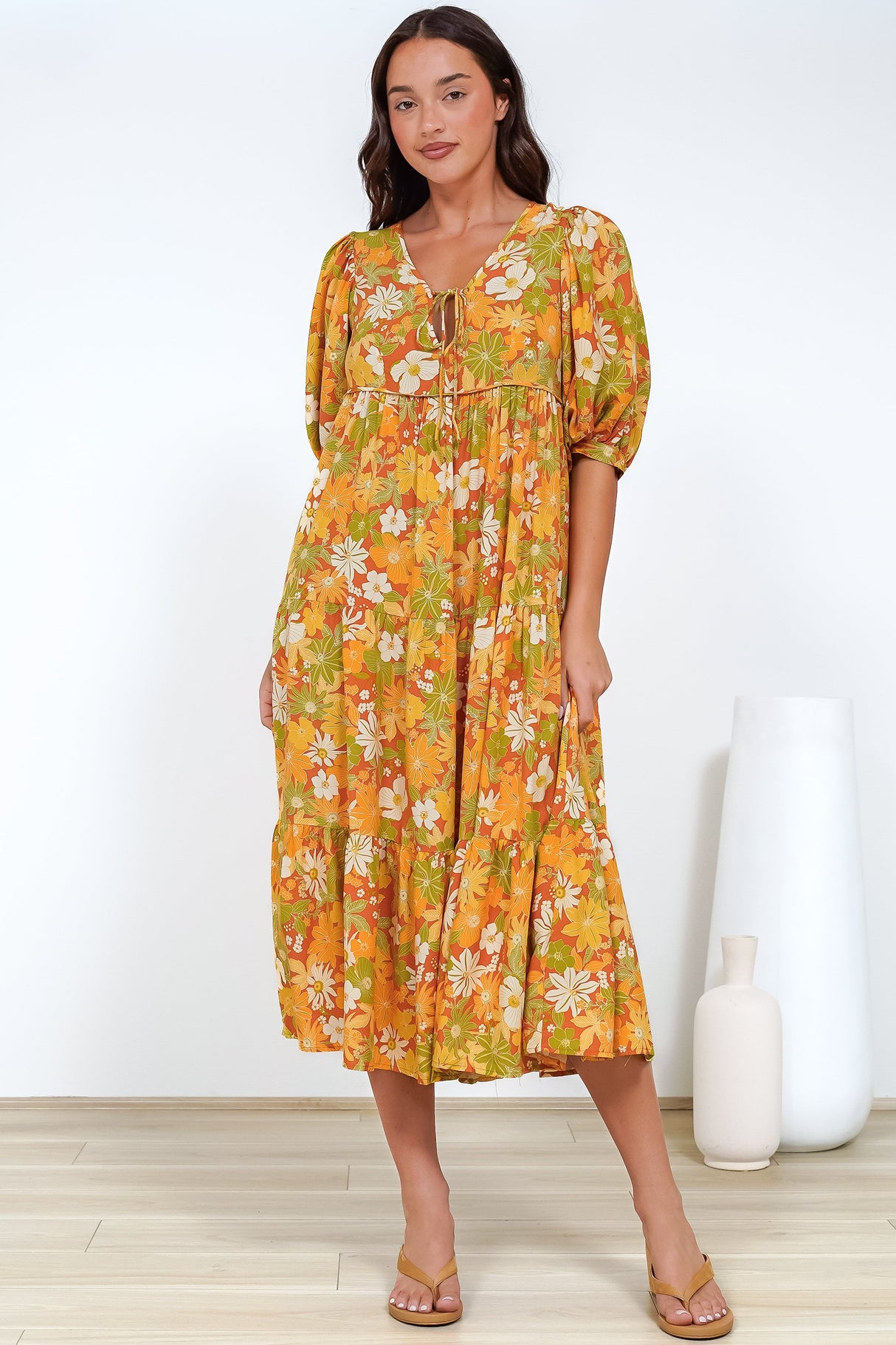 Gloria Maxi Dress - Tiered Smock Dress in Camira Print