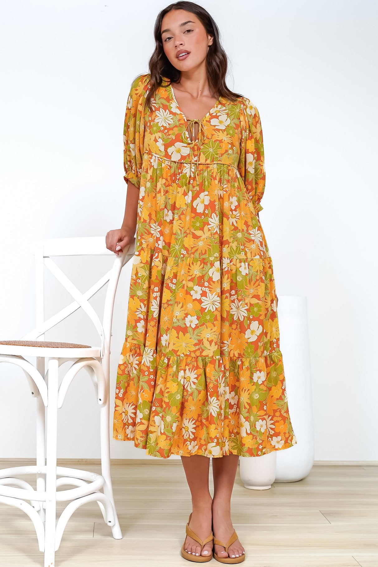 Gloria Maxi Dress - Tiered Smock Dress in Camira Print