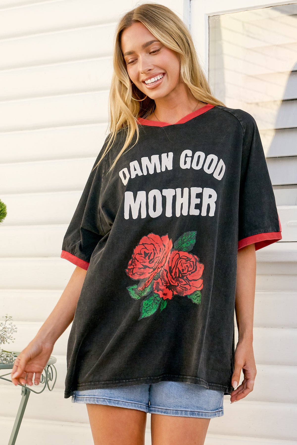 Good Mother Tee - Graphic Print Short Sleeve T-Shirt in Black
