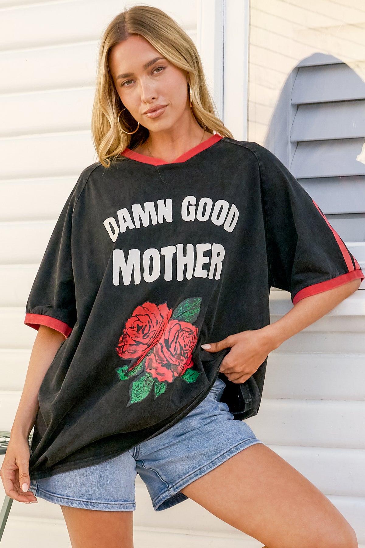 Good Mother Tee - Graphic Print Short Sleeve T-Shirt in Black
