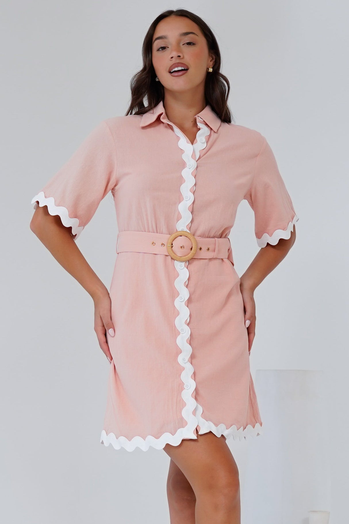 Gotte Mini Dress Shirt Mini Dress in Dusty Pink