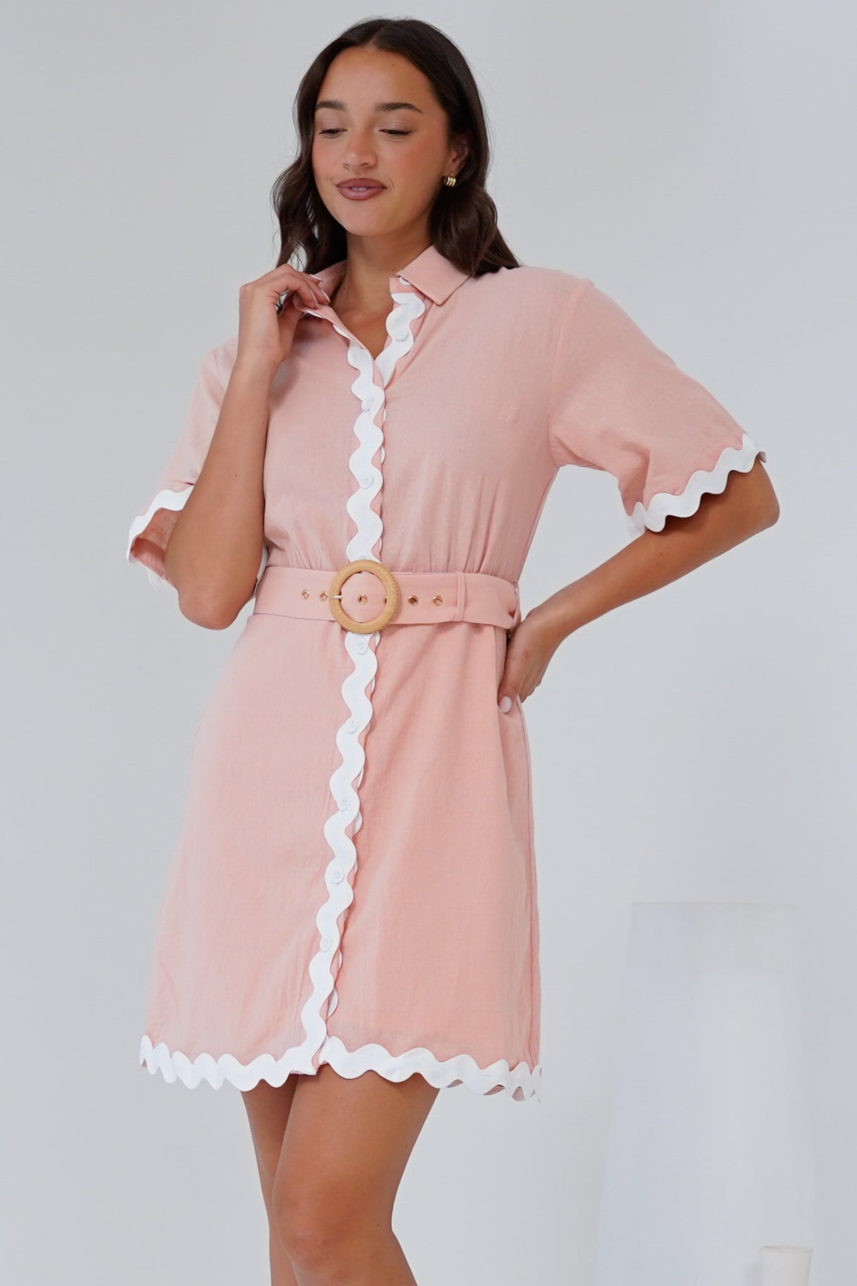 Gotte Mini Dress Shirt Mini Dress in Dusty Pink