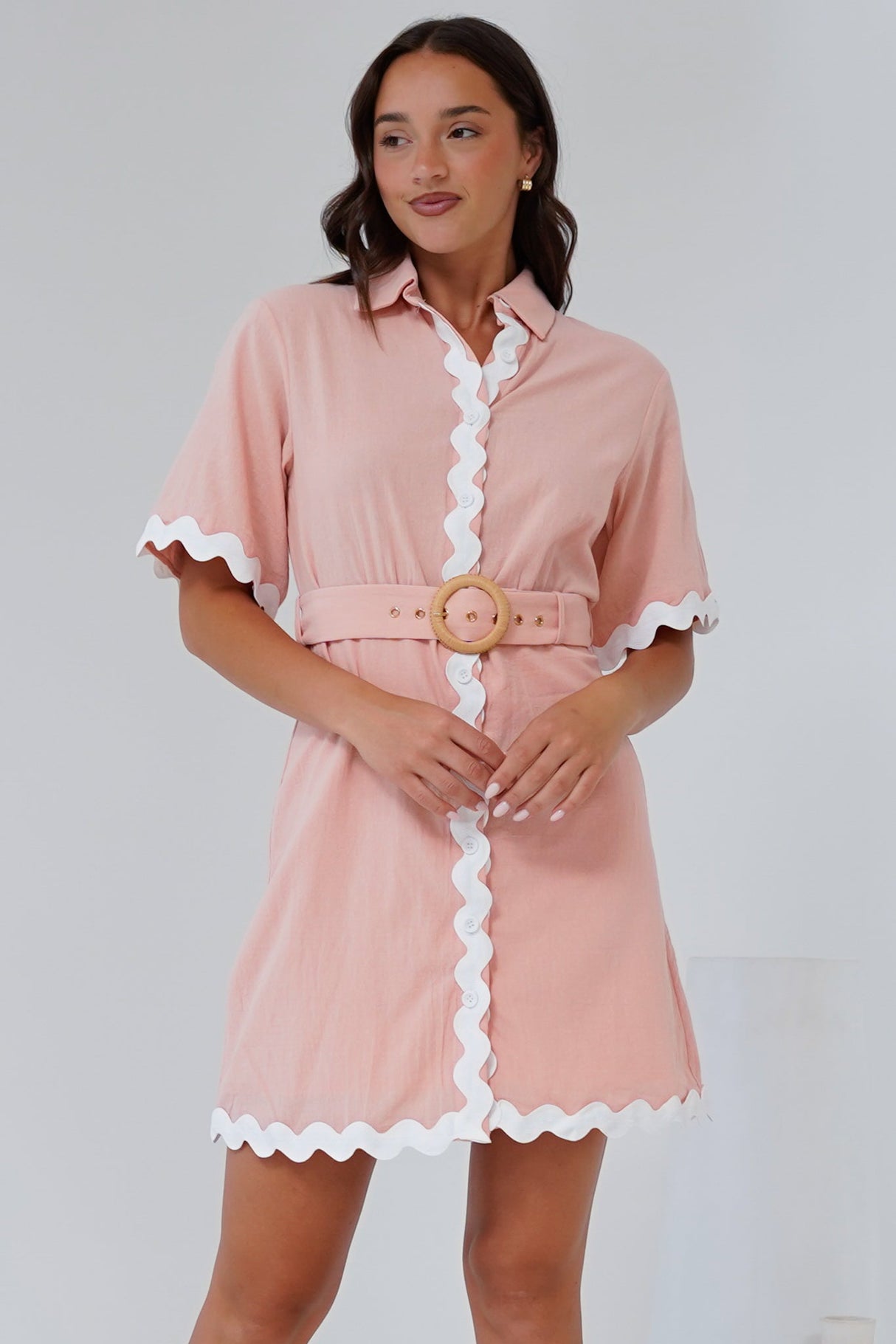 Gotte Mini Dress Shirt Mini Dress in Dusty Pink