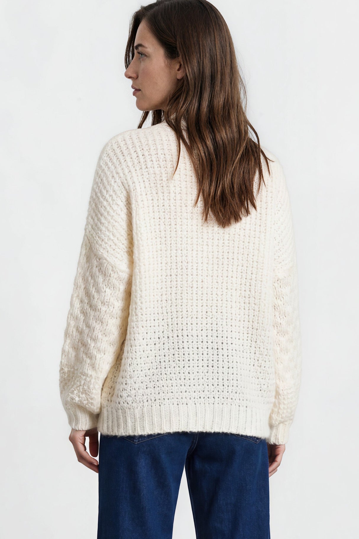 Model wearing Grayson Cardigan in Cream from Salty Crush