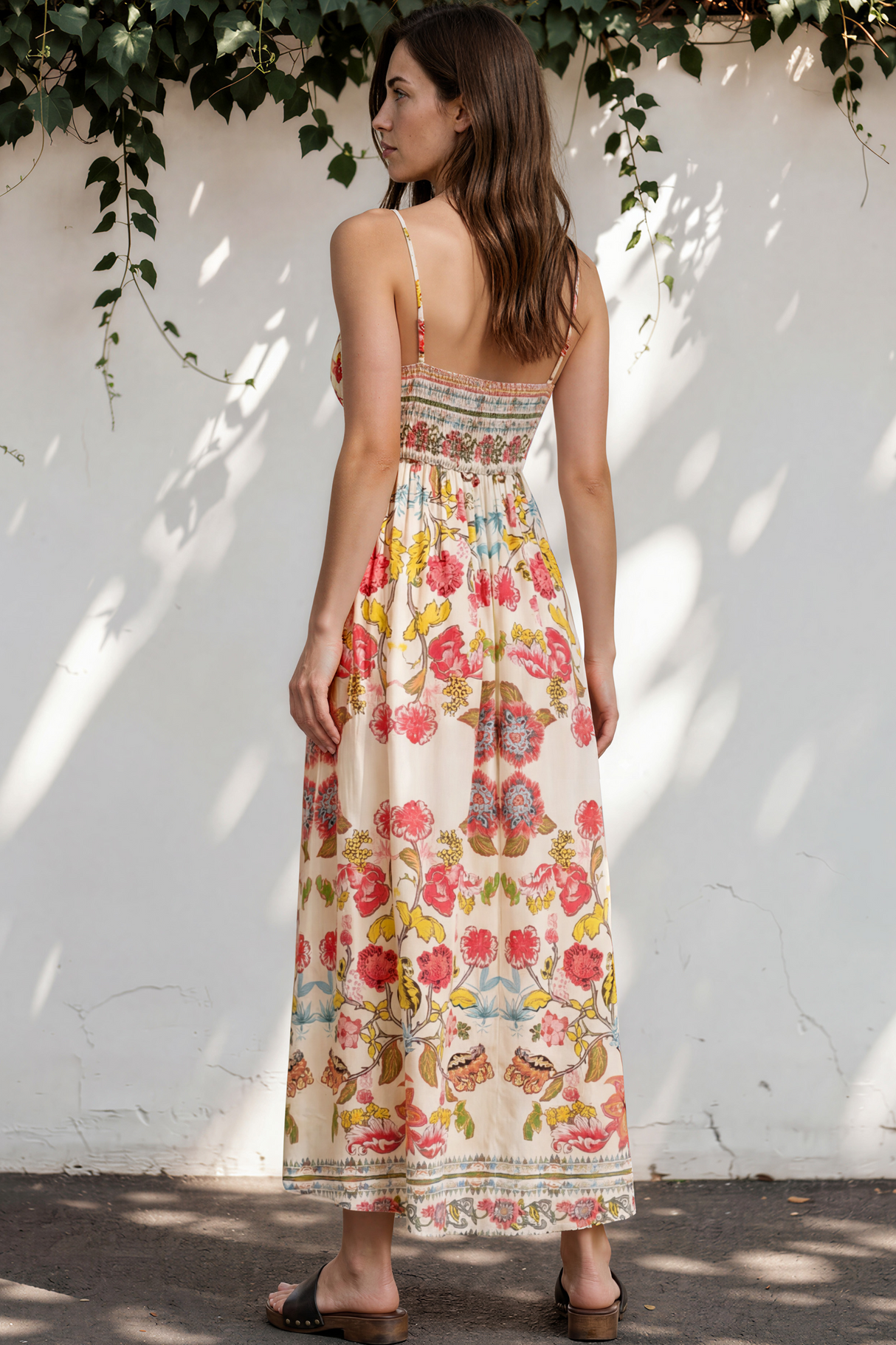 Model wearing Gretal Maxi Dress in Sweet Tea Print from Salty Crush