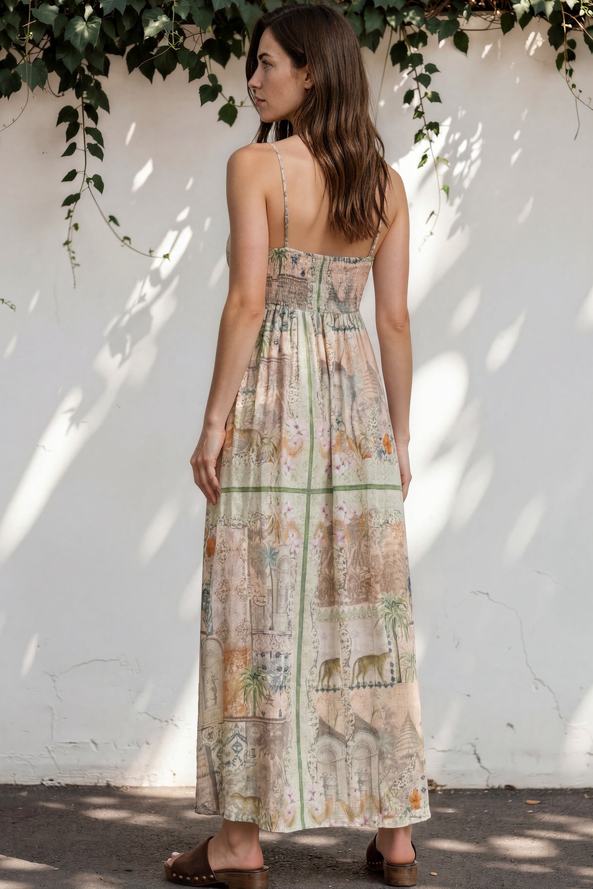 Model wearing Gretal Maxi Dress in Tempest Print from Salty Crush