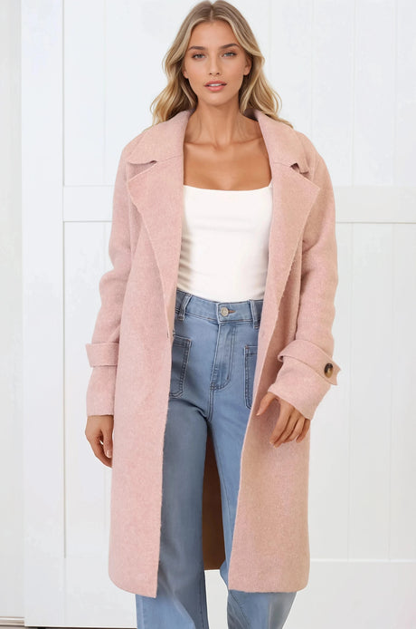 Griffin Cardigan - Collared Button Closure Coatigan with Pockets in Pink