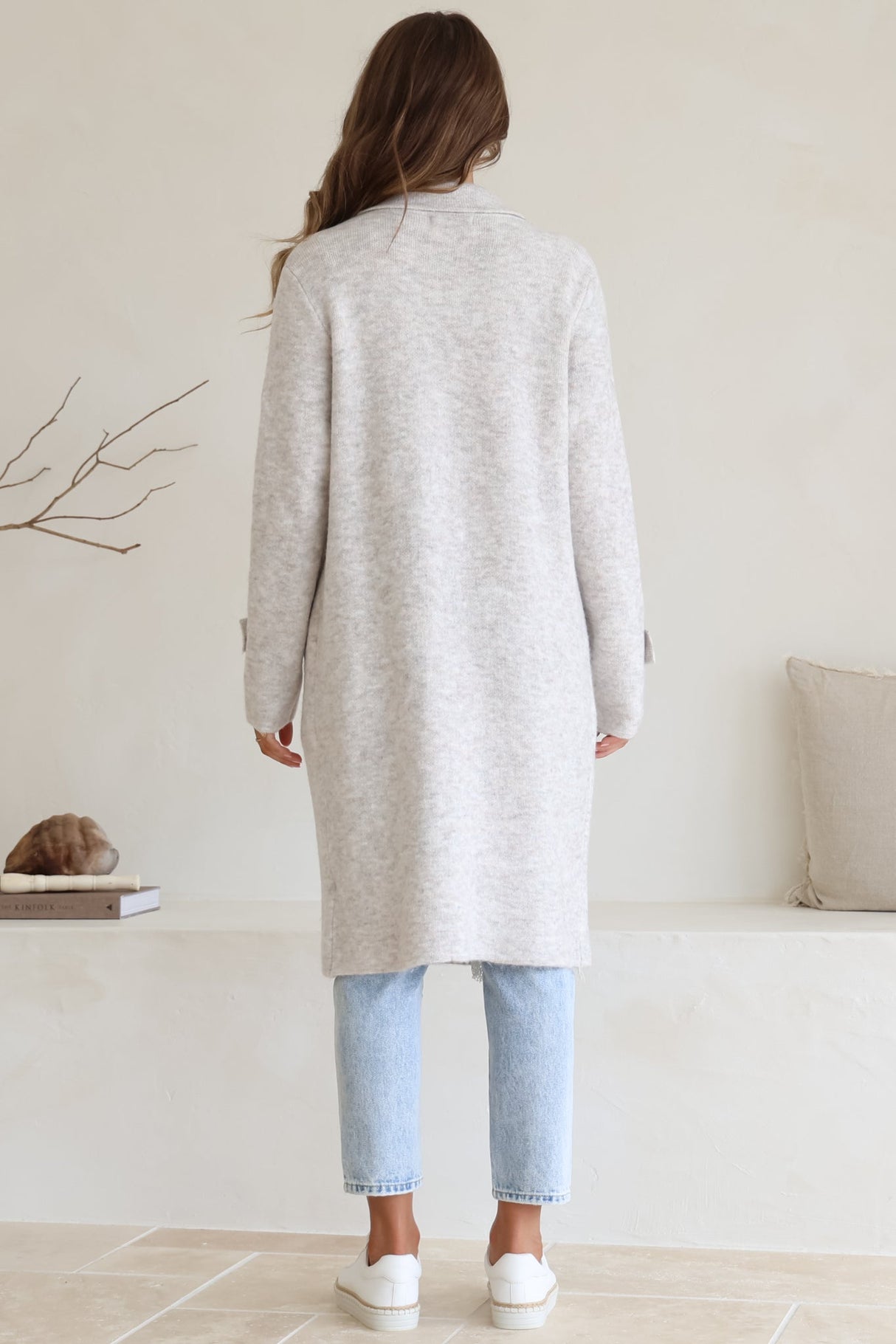 Griffin Cardigan - Collared Button Closure Coatigan with Pockets in Grey