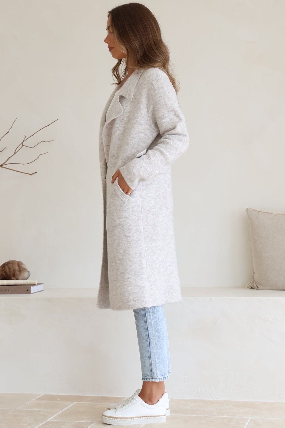 Griffin Cardigan - Collared Button Closure Coatigan with Pockets in Grey