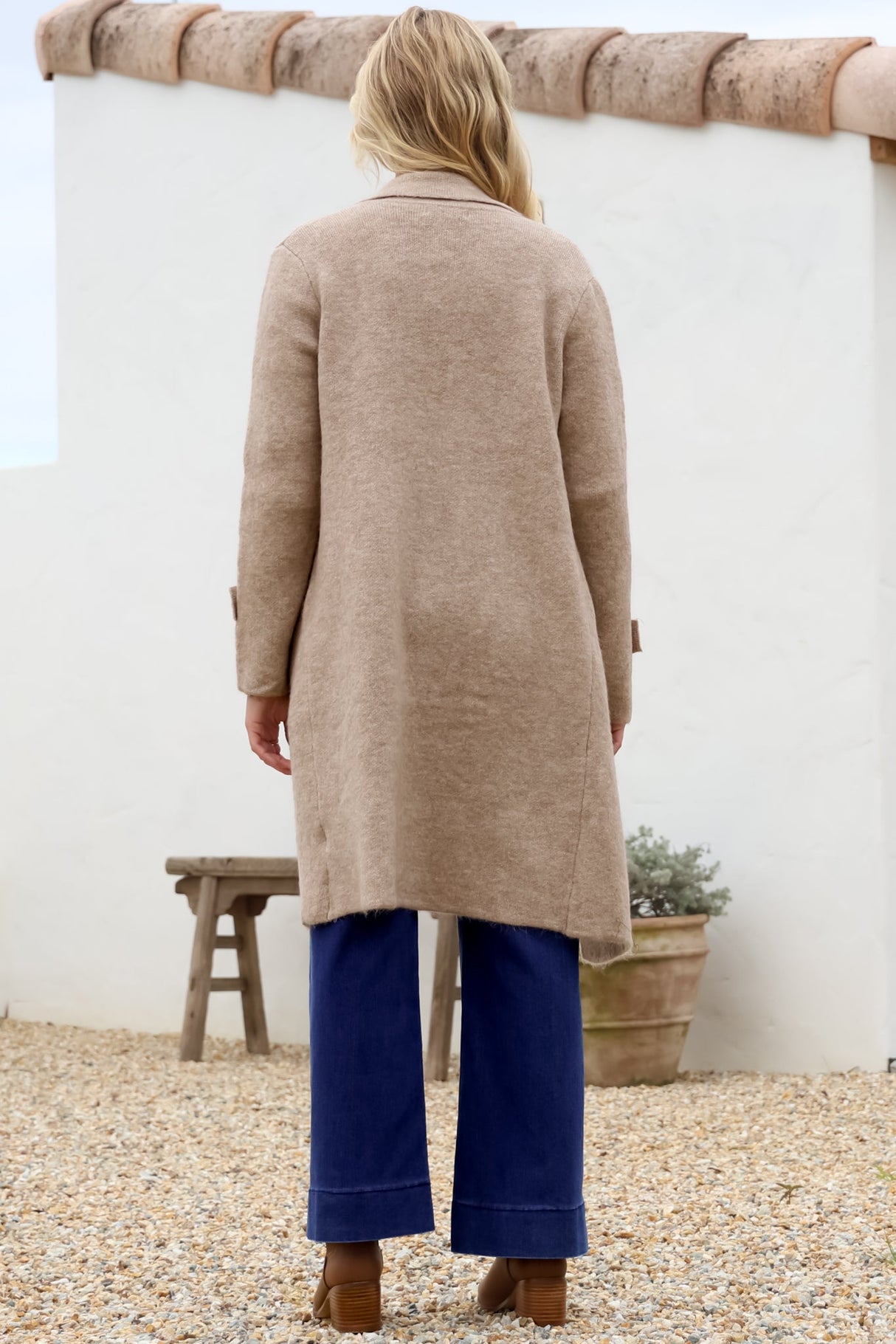 Griffin Cardigan - Collared Button Closure Coatigan with Pockets in Taupe