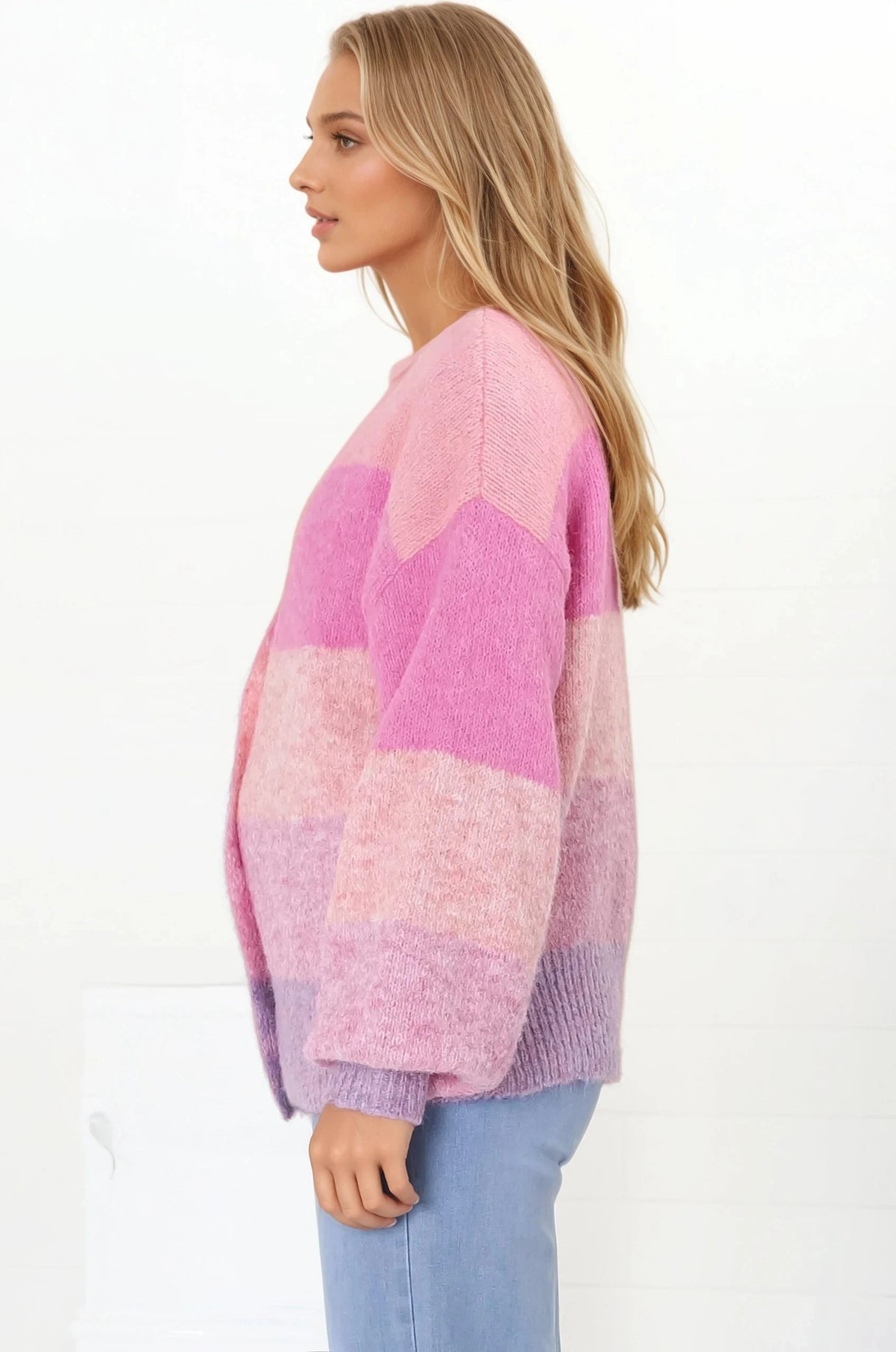 Gwen Cardigan - Stripe Buttoned Cardigan in Pink
