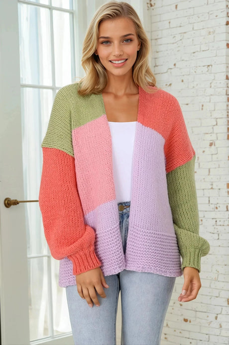 Hillary Cardigan - Cropped Color Block Cardigan in Lilac