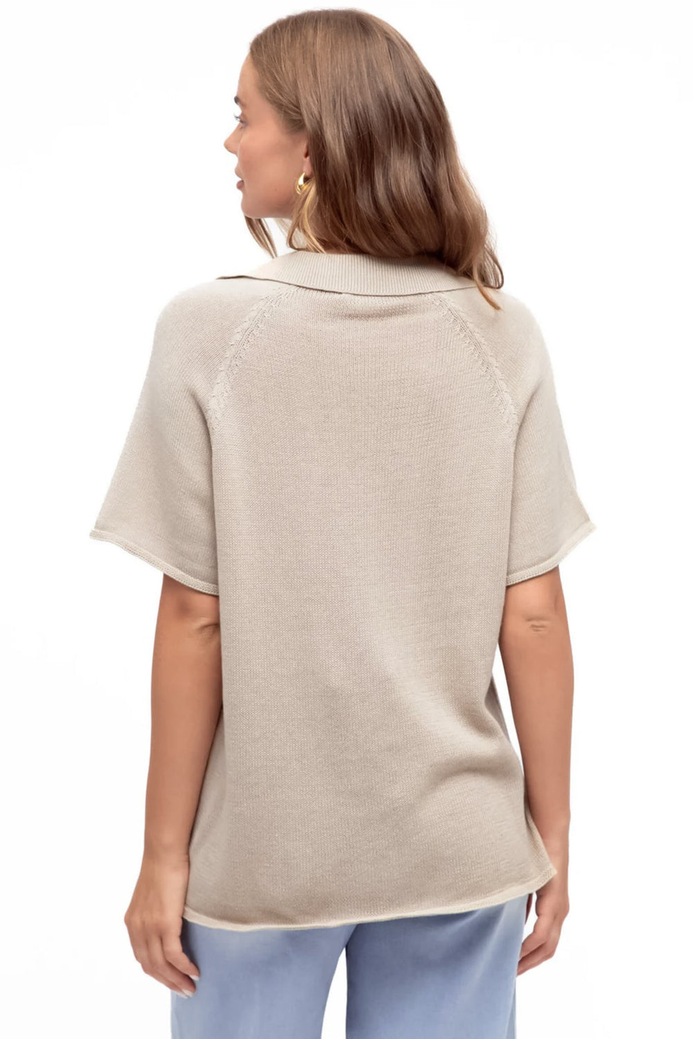 Hayes Knit Top - Relaxed Collared V Neck Knit Top in Oat