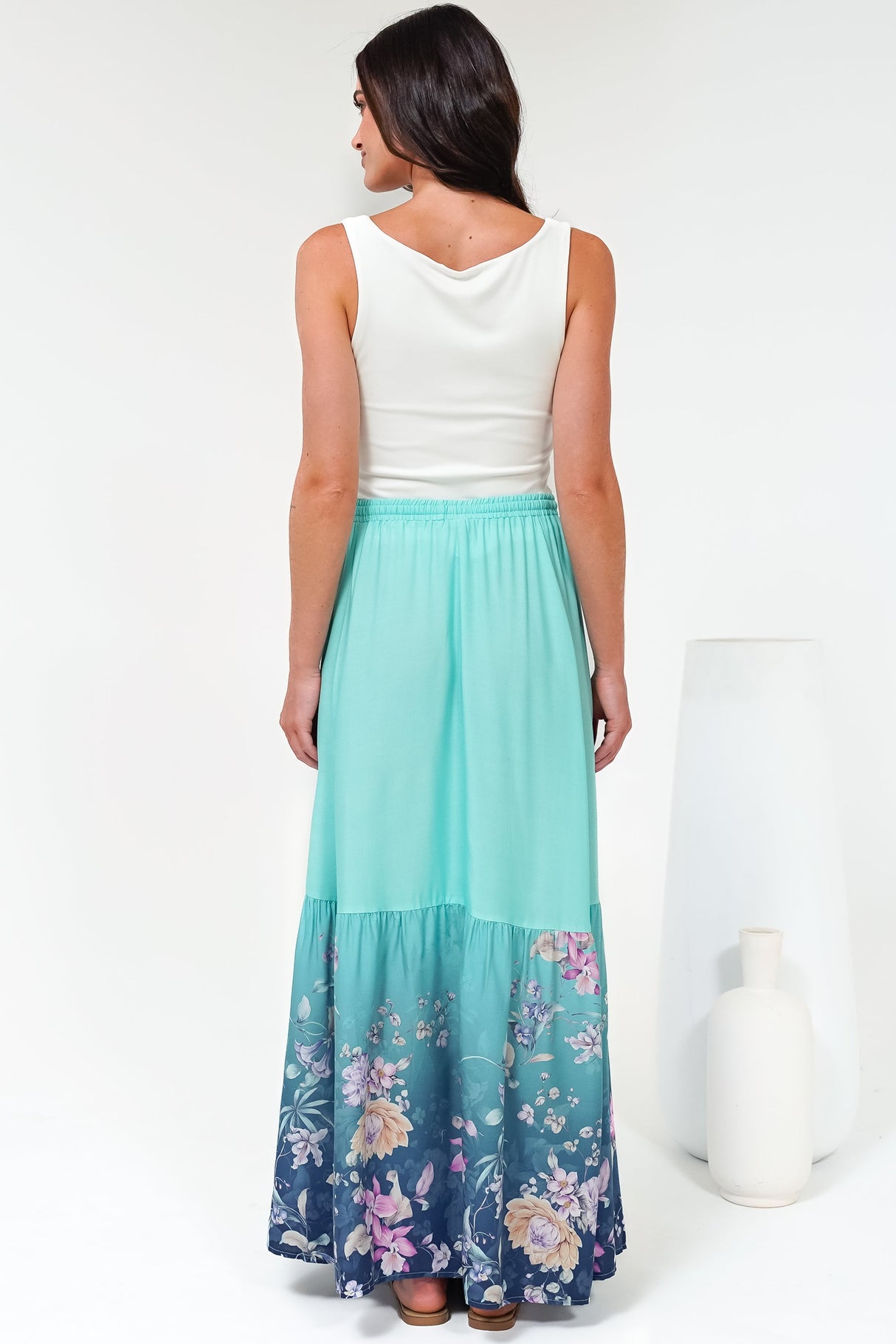 Hellen Maxi Skirt - High Waisted Skirt with Front Splits in Candyce Print Blue