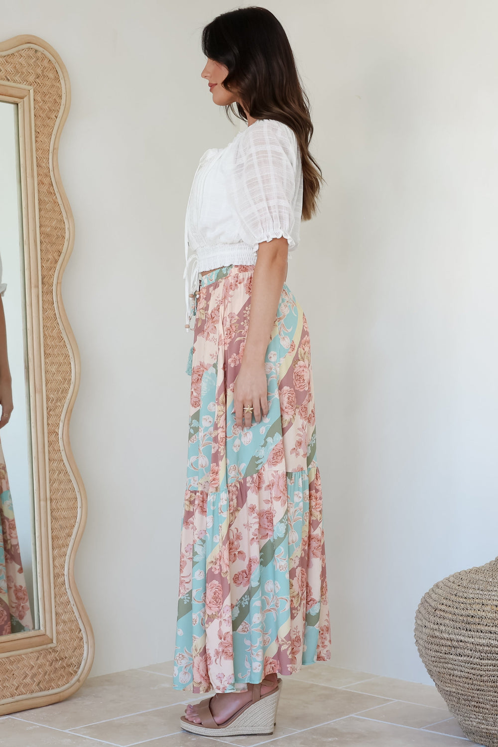 Hellen Maxi Skirt - High Waisted Skirt with Front Splits in Clavelle Print
