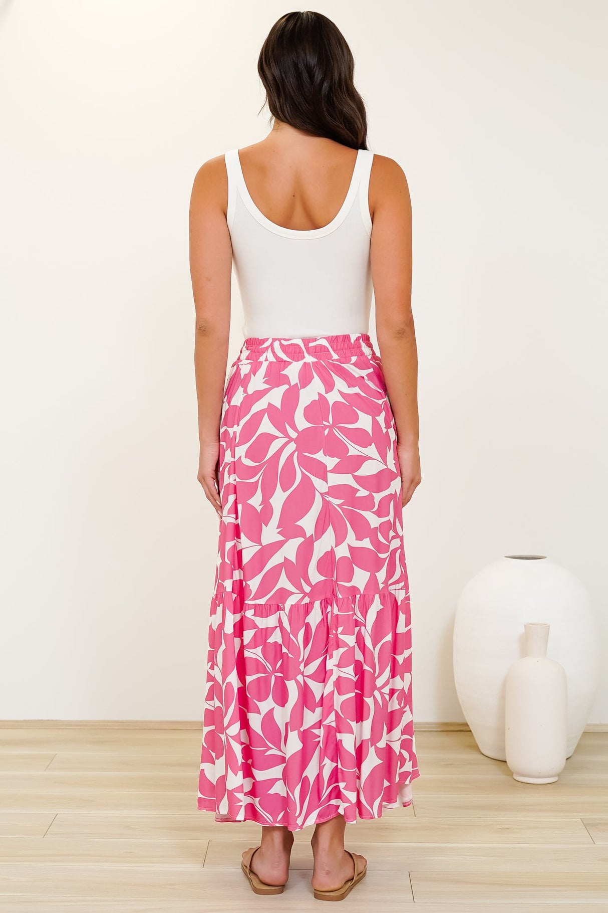 Hellen Maxi Skirt - High Waisted Skirt with Front Splits in Keira Print Pink