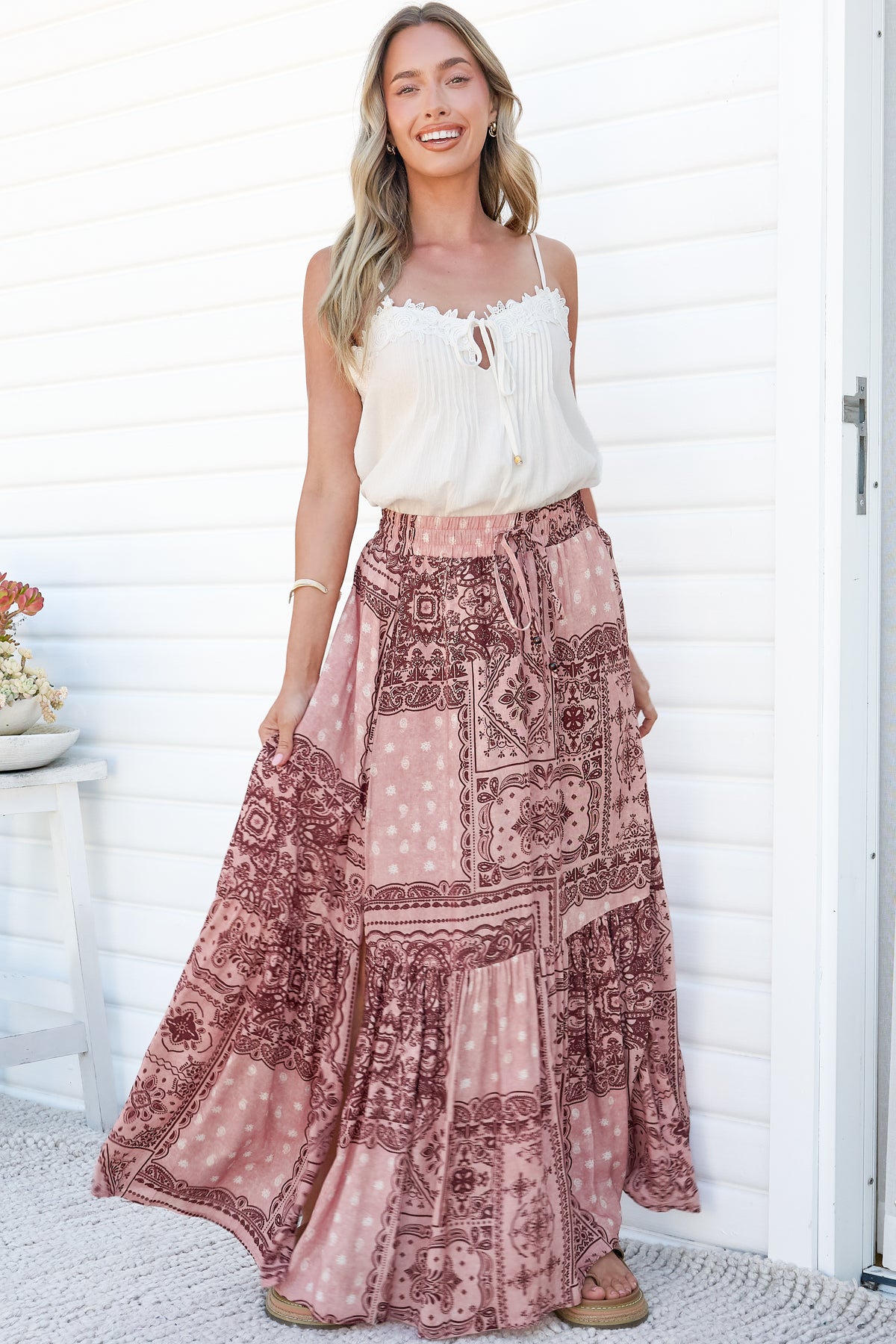 Hellen Maxi Skirt - High Waisted Skirt with Front Splits in Westwood Print