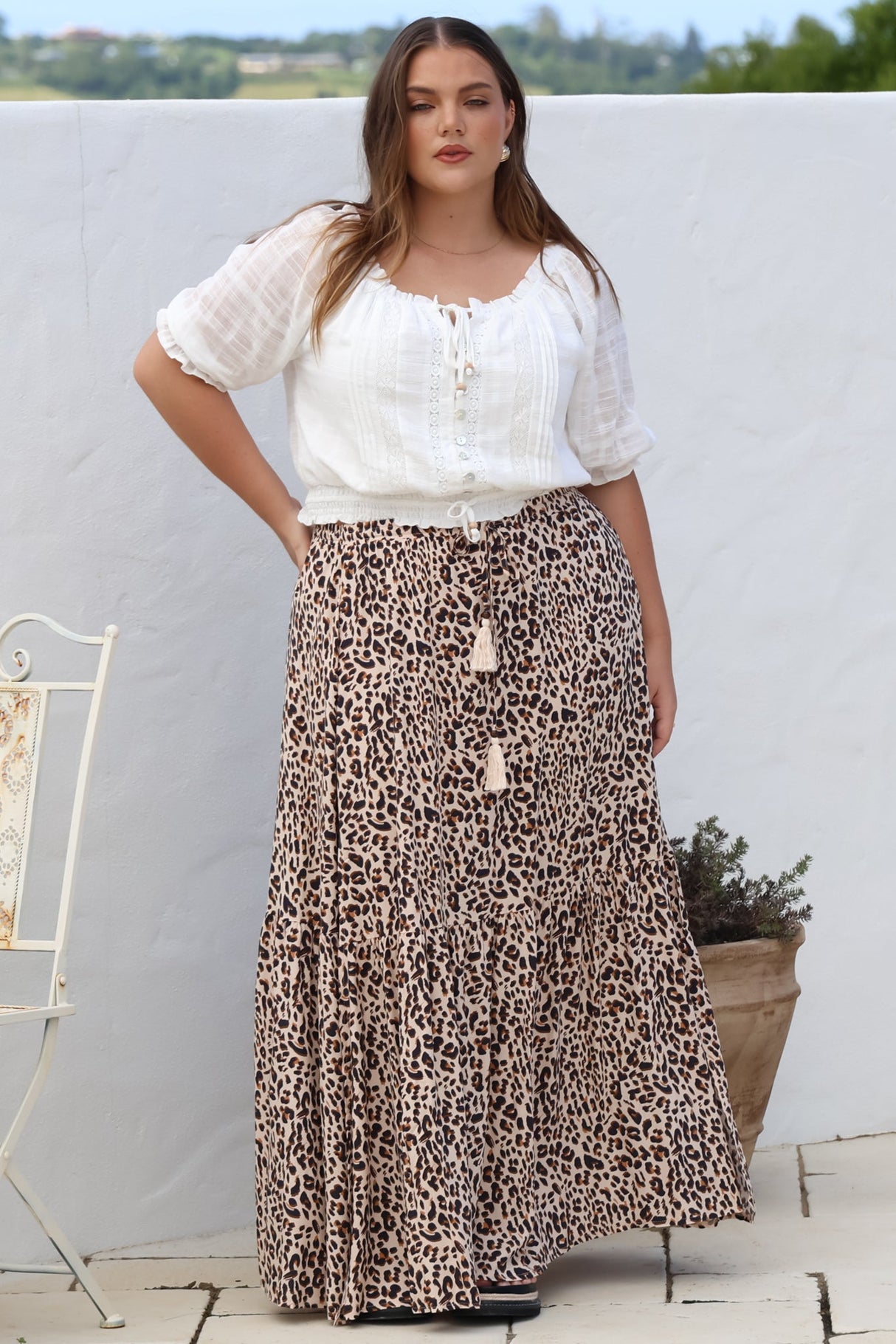 Hellen Maxi Skirt - High Waisted Skirt with Front Splits in Perrie Print