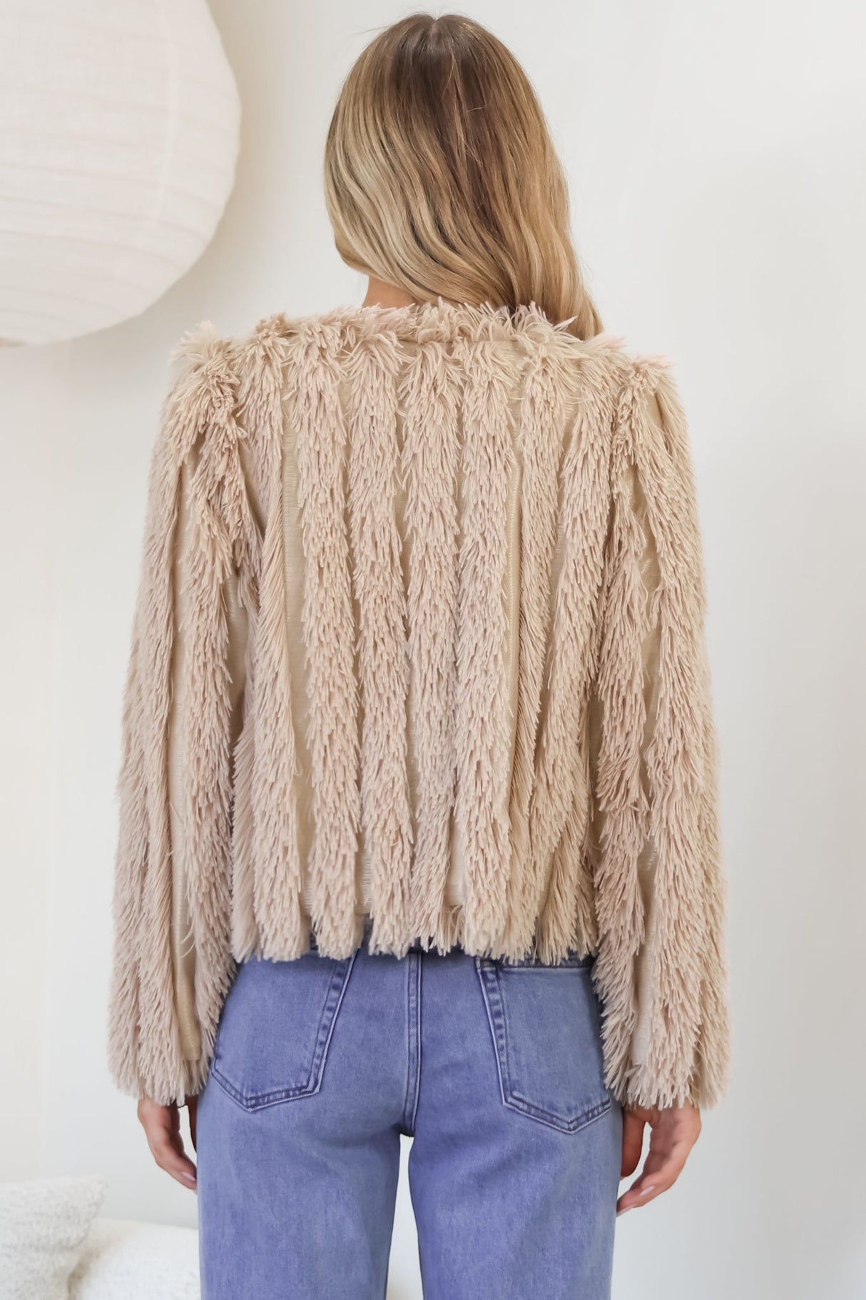 Hilton Jacket - Faux Fur Open Front Jacket in Beige