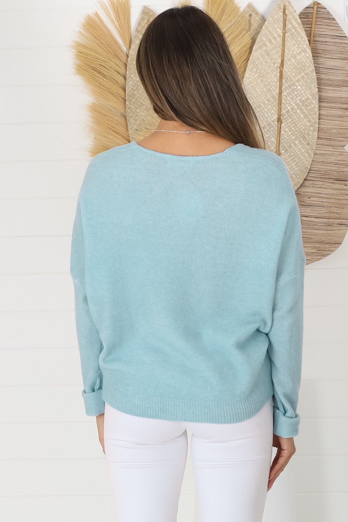 Carol Knit Top - Soft V Neck Batwing Sleeve Knit Top in Baby Blue