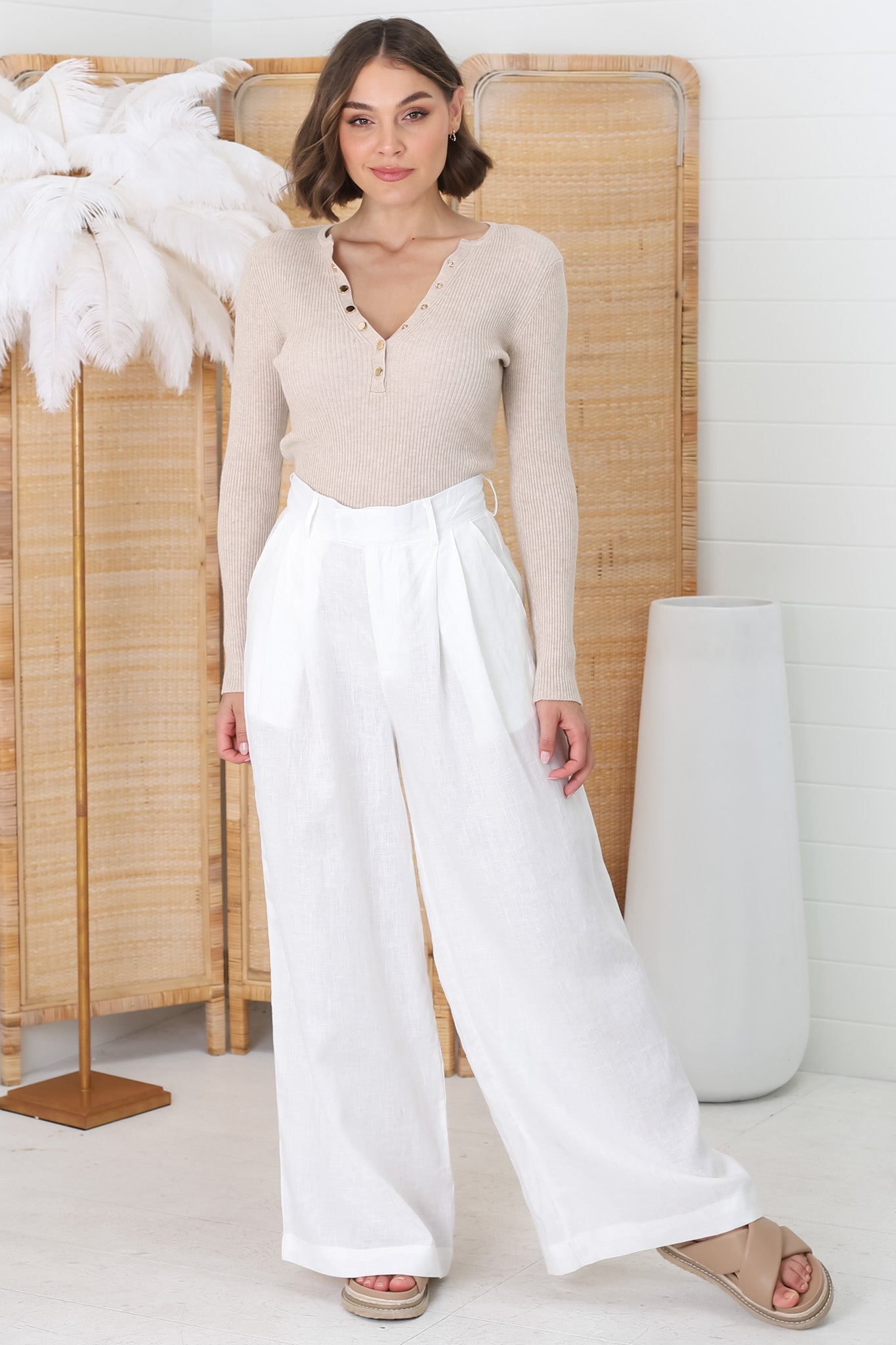 Sparrow Pants - High Waisted Linen Wide Leg Culottes in White