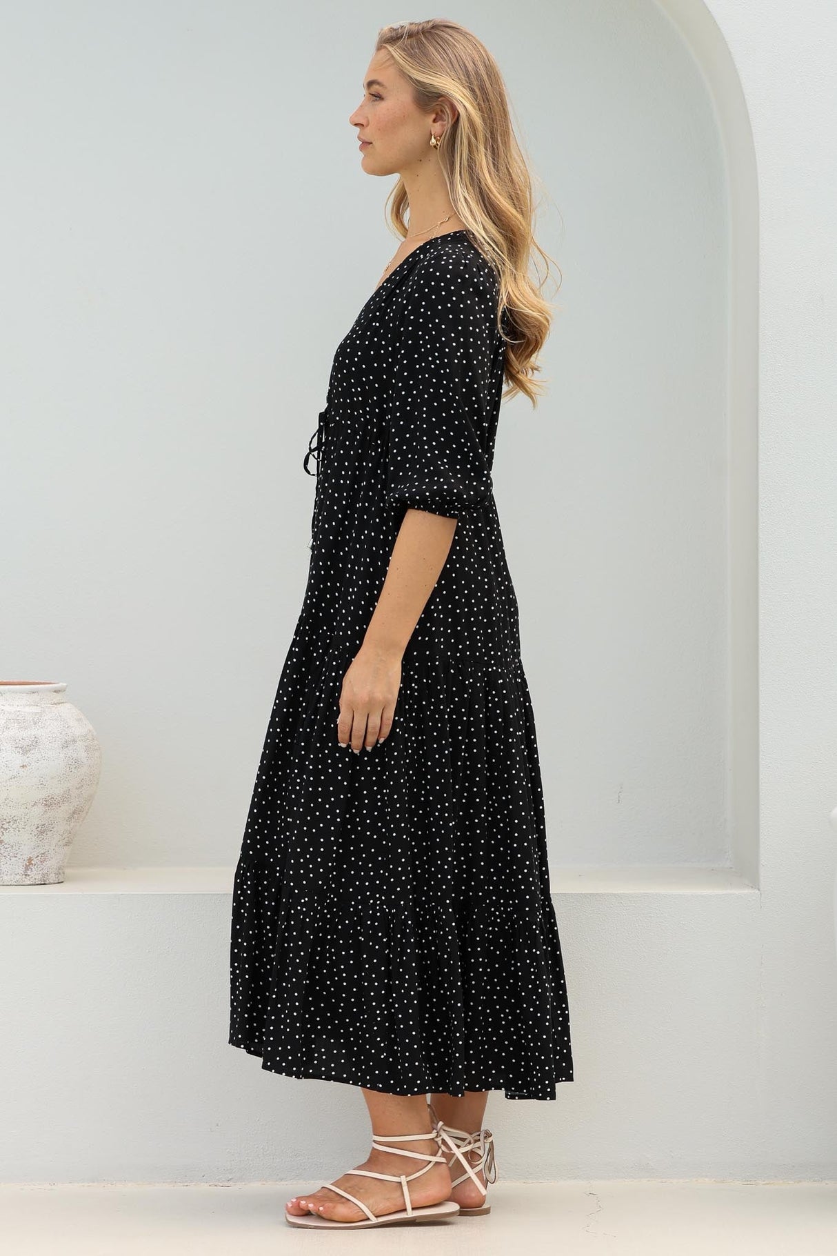 Montania Maxi Dress - Buttoned Bodice Pull in Waist Dress