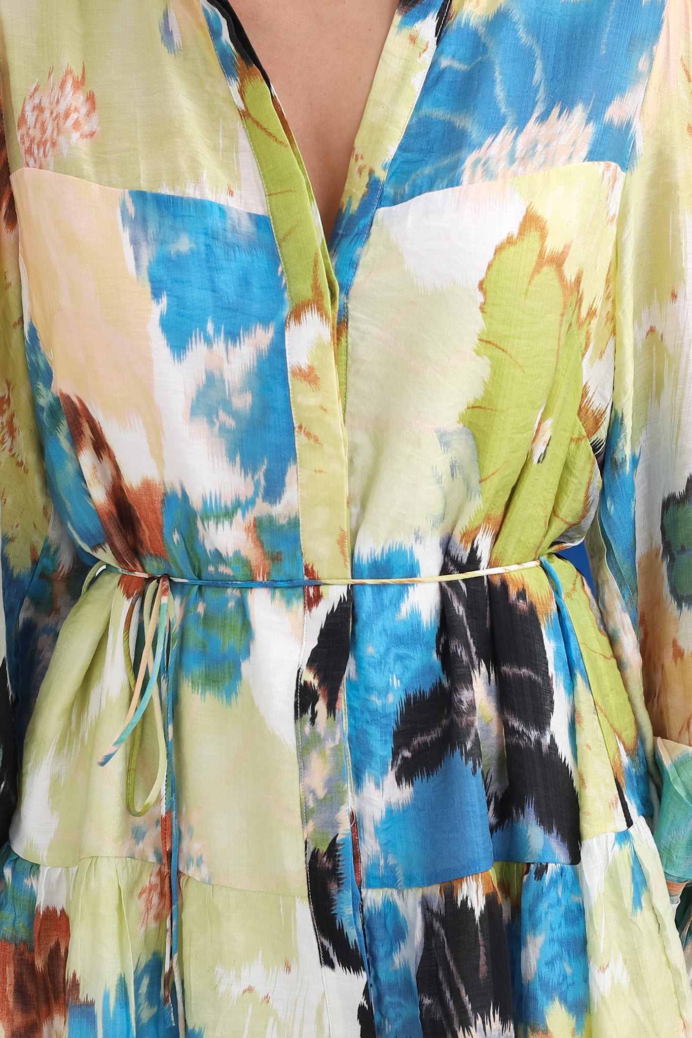 Cadell Mini Dress: Mandarin Collar Buttoned Down Dress Cadiz Print