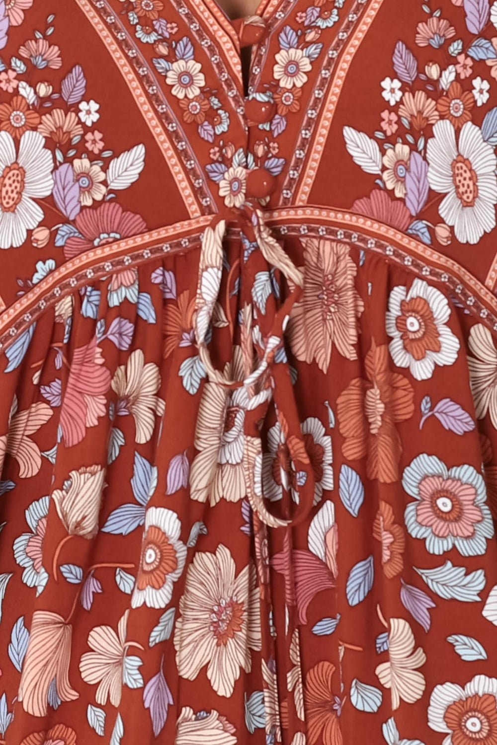 Joelle Top - V Neck High-Low Top in Anissa Print Rust