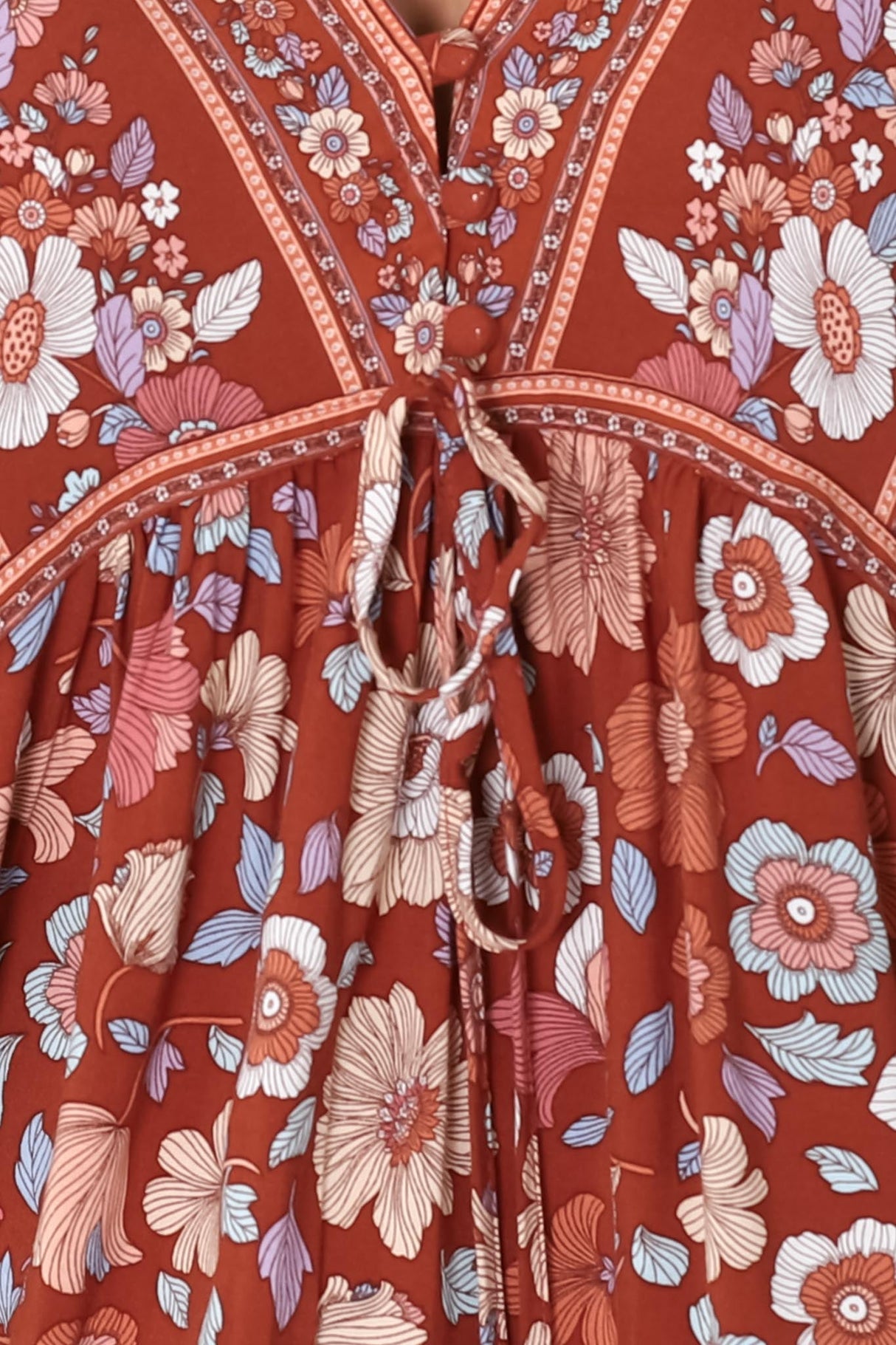Joelle Top - V Neck High-Low Top in Anissa Print Rust