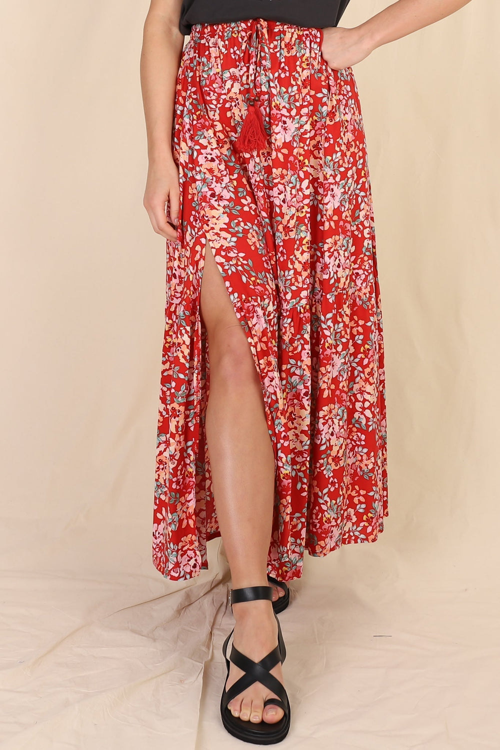 Salty Crush Florentina Maxi Skirt - Red Floral