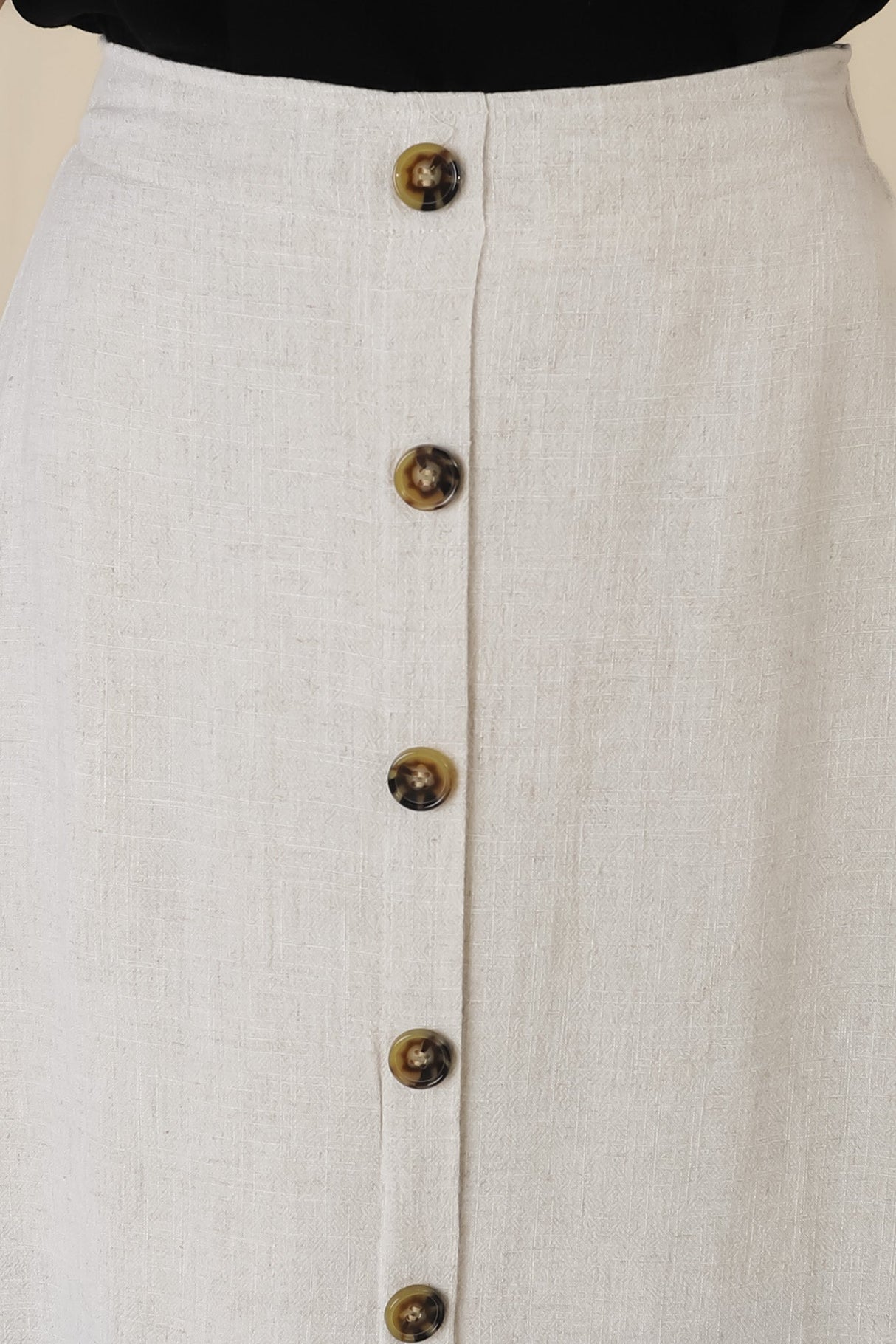 Murphy Midi Skirt - High Waisted Button Decal A-Line Skirt in Oat