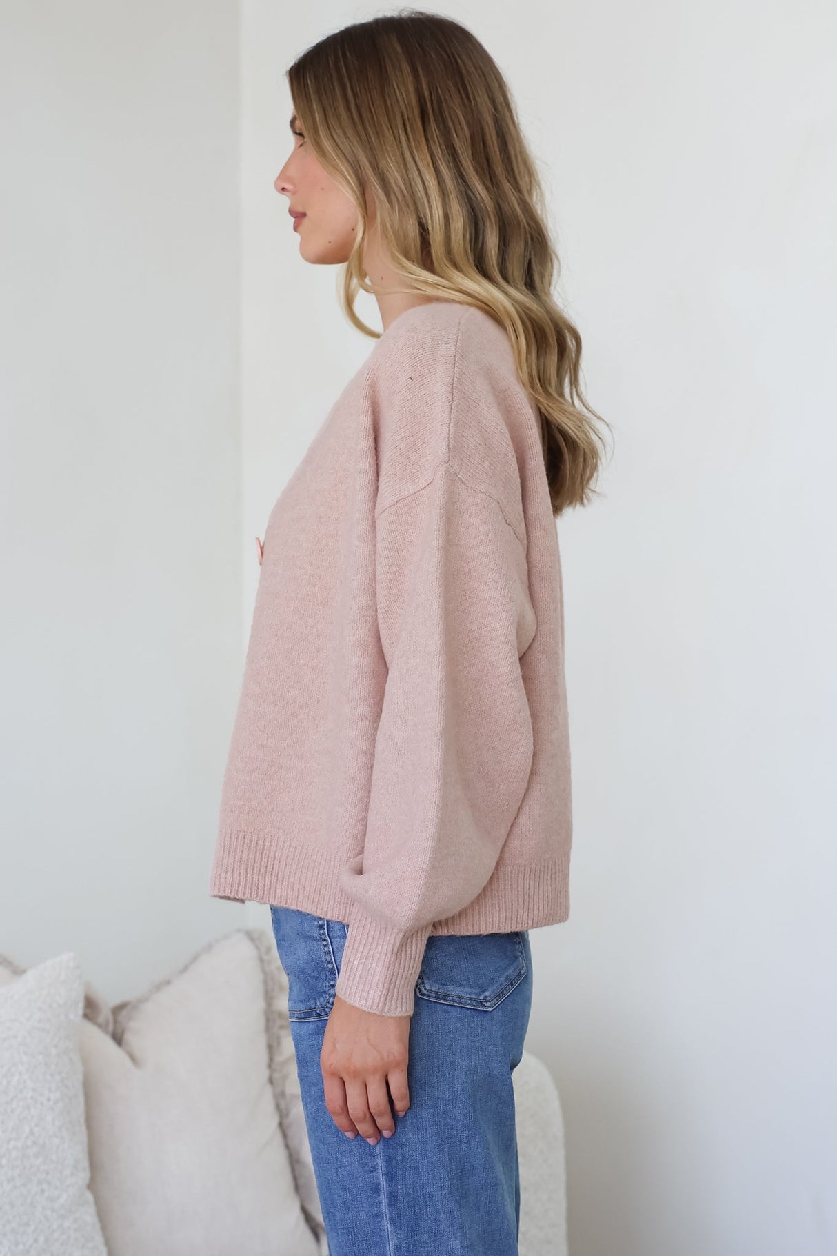 Indie Cardigan Set - Knit Top and Button Down Cardigan Set in Blush