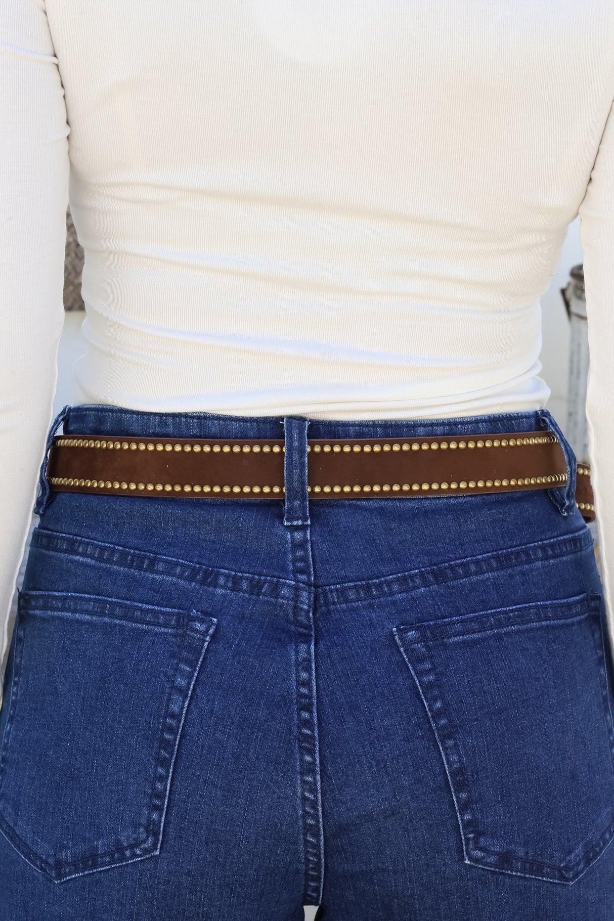 Jace PU Leather Gold Buckle Studded Belt - Velvet Brown