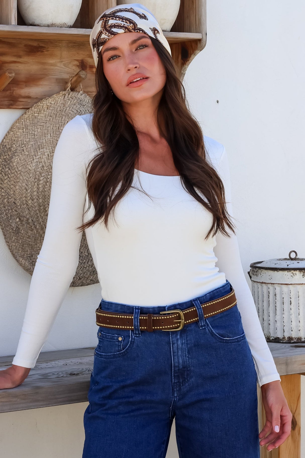 Jace PU Leather Gold Buckle Studded Belt - Velvet Brown